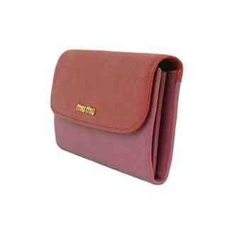 miumiu:ミュウミュウ MADRAS　BIカラー パスケース付　二つ折り長財布　レッド+ピンク（FUOCO+BRUYER）