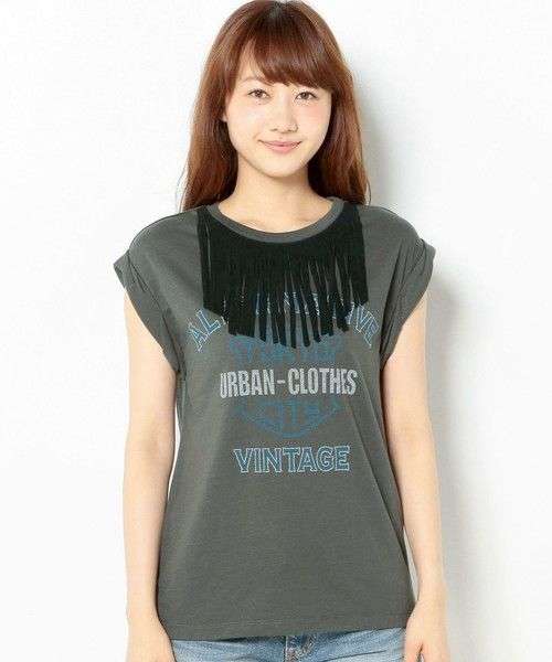 プリントフリンジTシャツ/AEBC　プリントフリンジTee