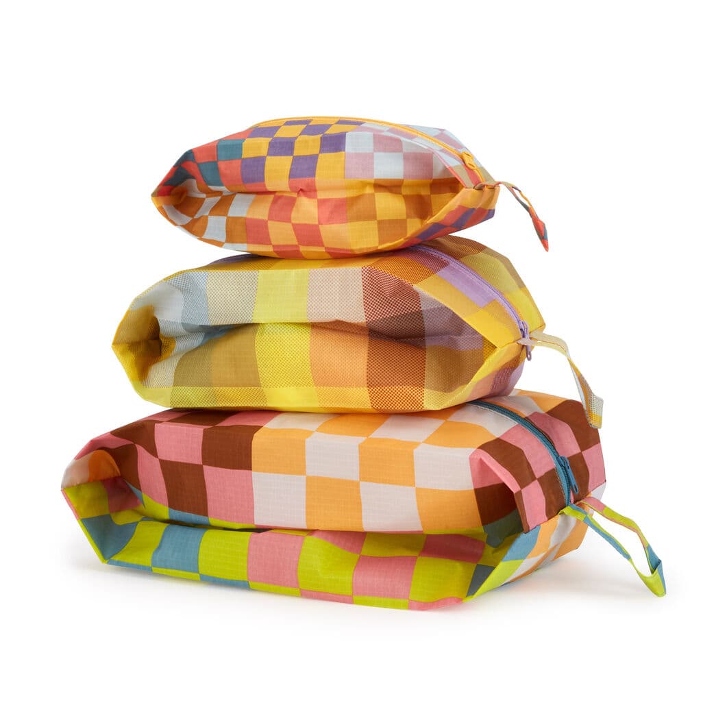 BAGGU 3Dジップポーチセット チェック：ファッション