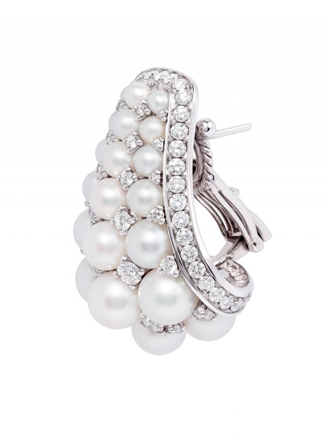 David Morris Pearl Rose Deco ダイヤモンド＆パール ピアス 18Kホワイトゴールド