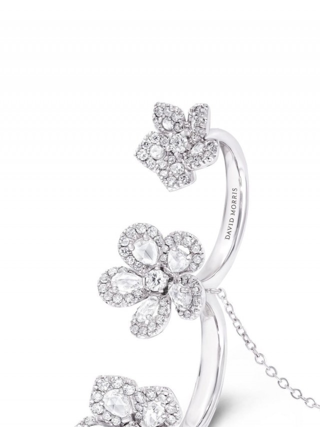 David Morris Miss Daisy 4 Flower Chain ダイヤモンド リング 18Kホワイトゴールド