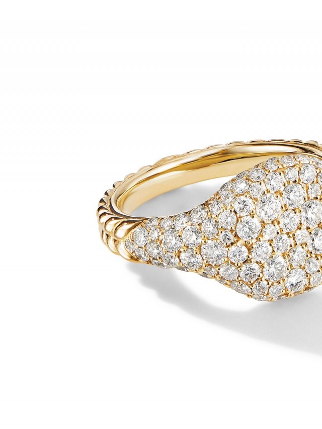 David Yurman Chevron Pavé ダイヤモンド ピンキーリング 18Kイエローゴールド