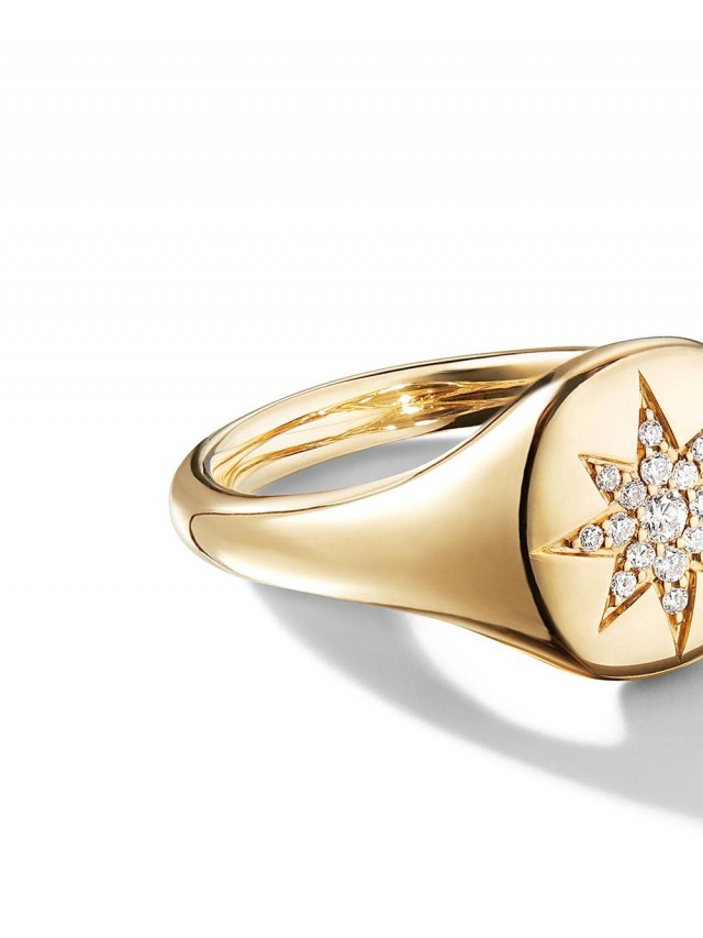 David Yurman Cable Collectibles Compass ダイヤモンド ピンキーリング 18Kイエローゴールド