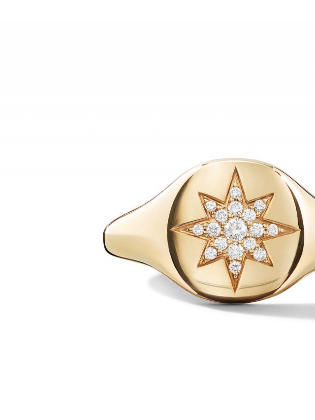 David Yurman Cable Collectibles Compass ダイヤモンド ピンキーリング 18Kイエローゴールド
