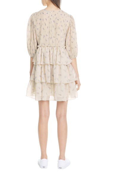 Ganni Floral Tiered Pleated Georgette Minidress | Nordstrom