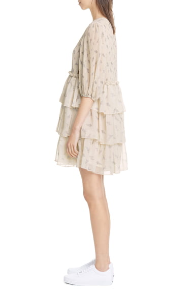 Ganni Floral Tiered Pleated Georgette Minidress | Nordstrom