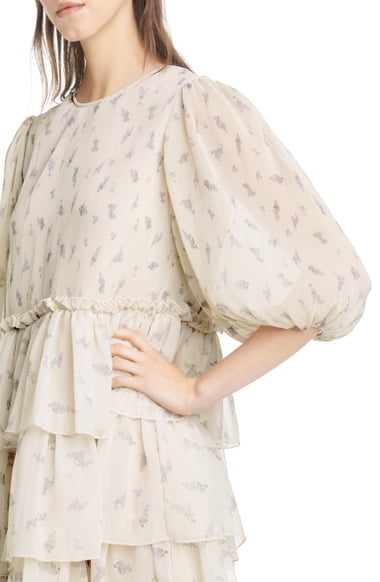 Ganni Floral Tiered Pleated Georgette Minidress | Nordstrom