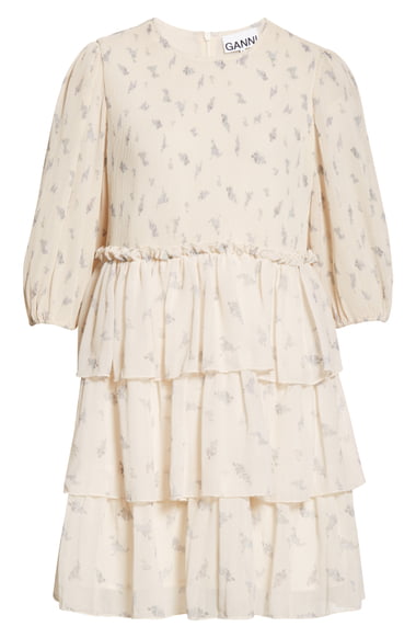 Ganni Floral Tiered Pleated Georgette Minidress | Nordstrom
