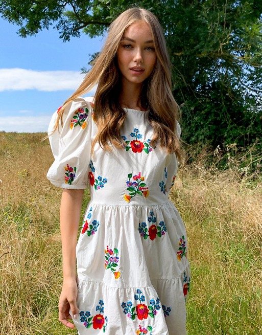 ASOS DESIGN all over embroidered cotton mini smock dress | ASOS