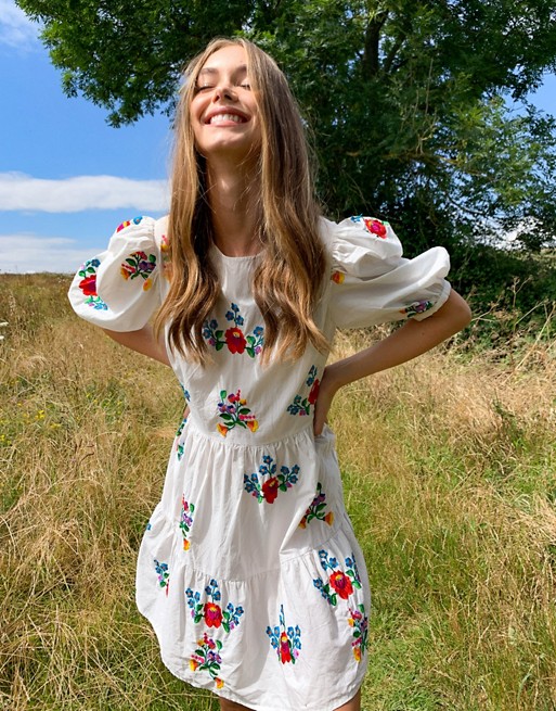 ASOS DESIGN all over embroidered cotton mini smock dress | ASOS