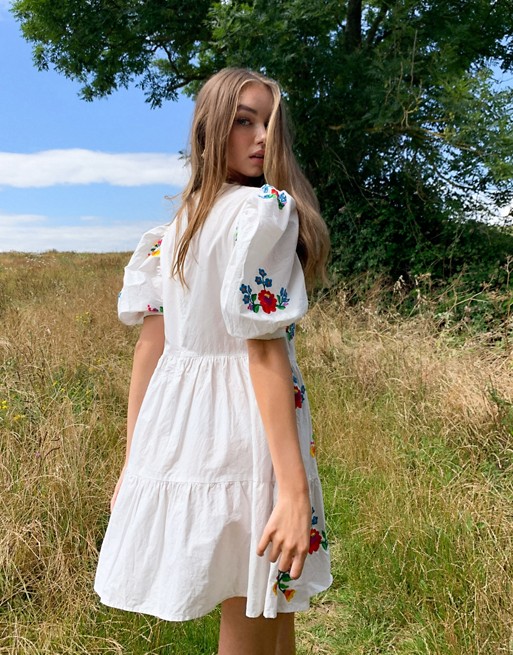 ASOS DESIGN all over embroidered cotton mini smock dress | ASOS