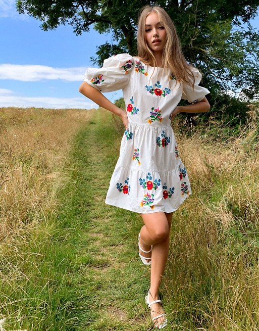 ASOS DESIGN all over embroidered cotton mini smock dress | ASOS