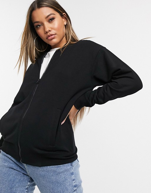 ASOS DESIGN lounge bomber jacket in sweat in black | ASOS