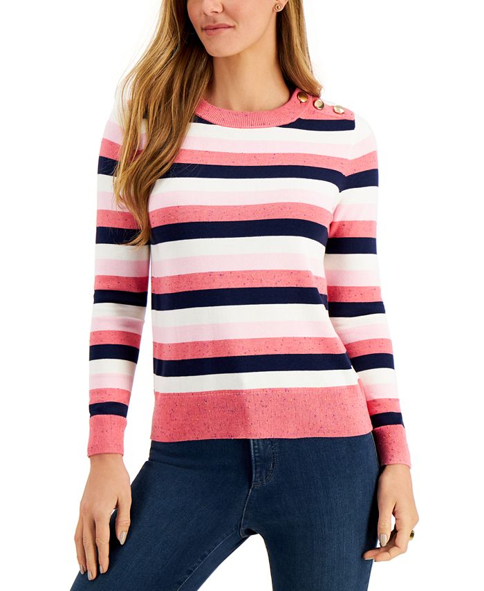Charter Club Striped Button-Detail Sweater, Created for Macy's & Reviews - Sweaters - Women - Macy's