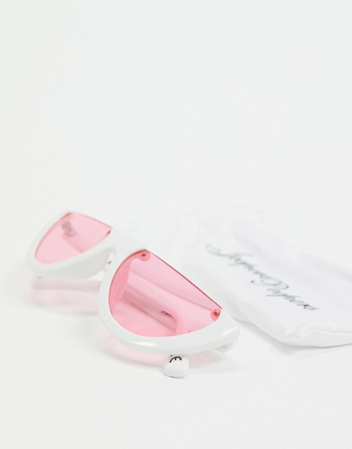 Jeepers Peepers cat eye sunglasses in white with pink lens | ASOS