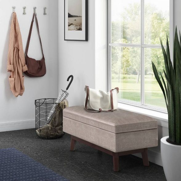 Small Ethan Rectangular Storage Ottoman Distressed Gray Taupe - Wyndenhall : Target