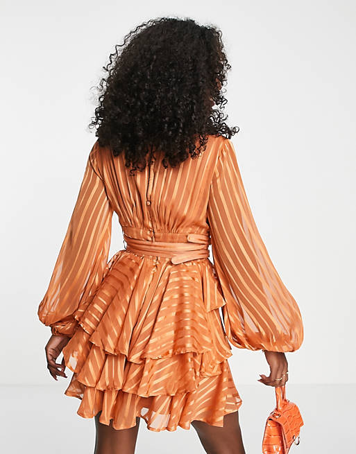 ASOS DESIGN button front mini dress in satin stripe with belt detail | ASOS