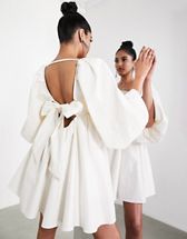 ASOS LUXE jacquard ruffle sleeve and ruffle pep corset mini dress in white | ASOS