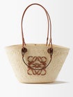 Beige Anagram-logo leather-trim woven basket bag | Loewe | MATCHESFASHION US