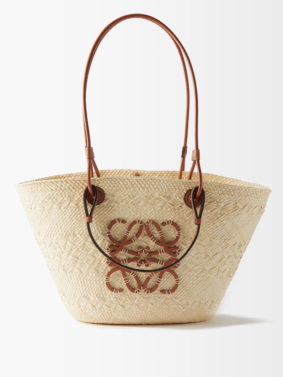 Beige Anagram-logo leather-trim woven basket bag | Loewe | MATCHESFASHION US