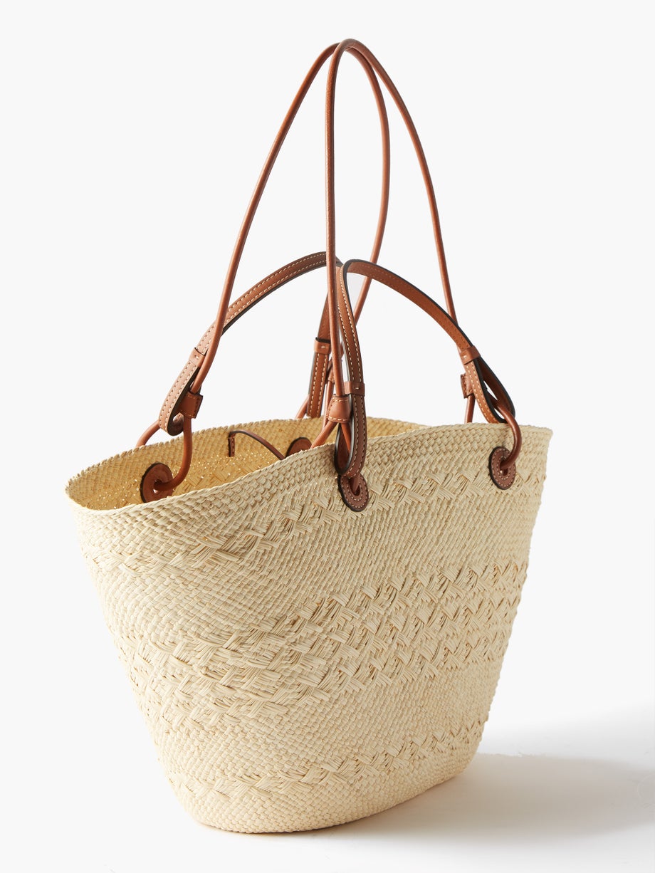 Beige Anagram-logo leather-trim woven basket bag | Loewe | MATCHESFASHION US