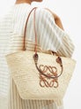 Beige Anagram-logo leather-trim woven basket bag | Loewe | MATCHESFASHION US