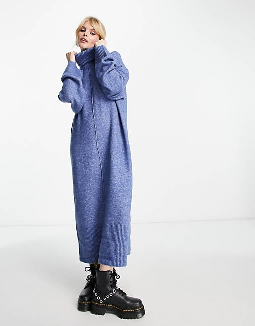 Object roll neck knitted midi dress in blue | ASOS