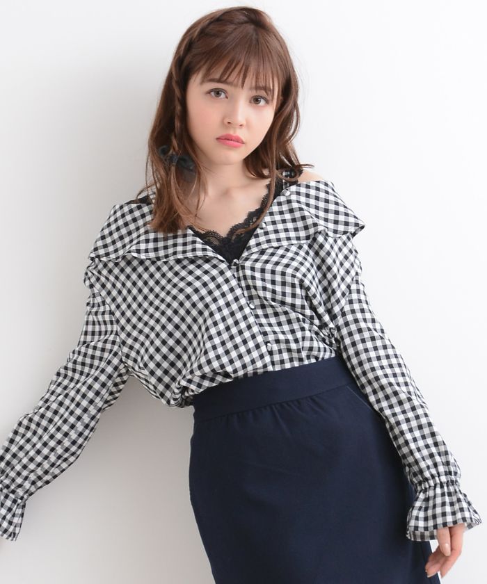 ○2wayチェックブラウス(500622519) | マジェスティックレゴン(MAJESTIC LEGON) - MAGASEEK