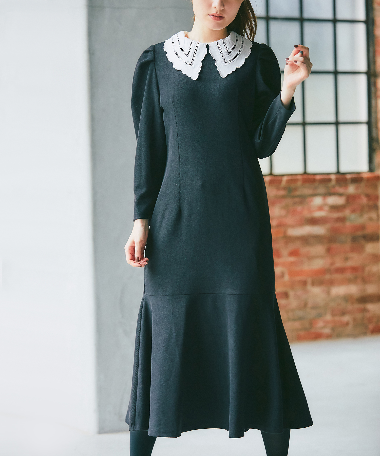 取り外し可能な襟付きマーメイドラインニットソーワンピース(504426199) | トッコクローゼットリュクス(tocco closet luxe) - MAGASEEK