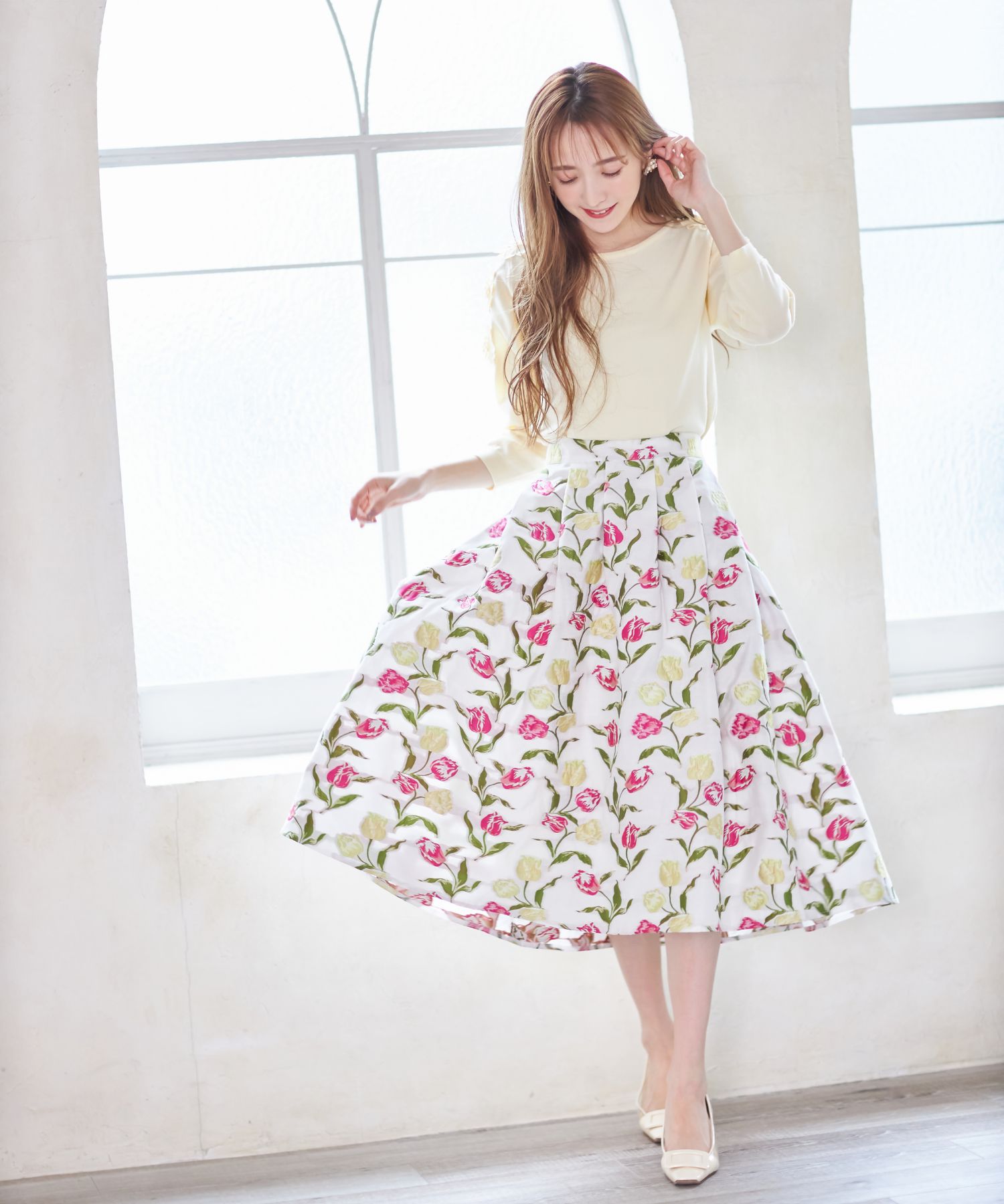 チューリッププリントジャガードタックボリュームフレアスカート(504474959) | トッコクローゼット(tocco closet) - MAGASEEK