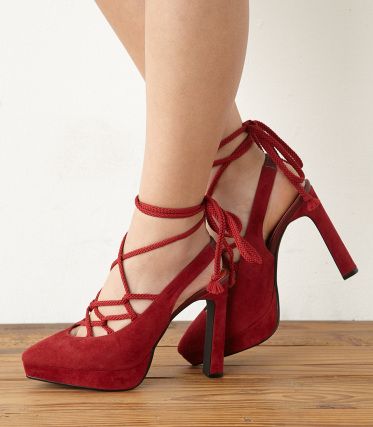 LACE UP BACK OPEN PUMPS RED