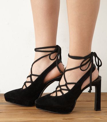 LACE UP BACK OPEN PUMPS BLK
