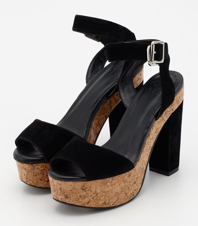 CORK HEEL SANDAL BLK