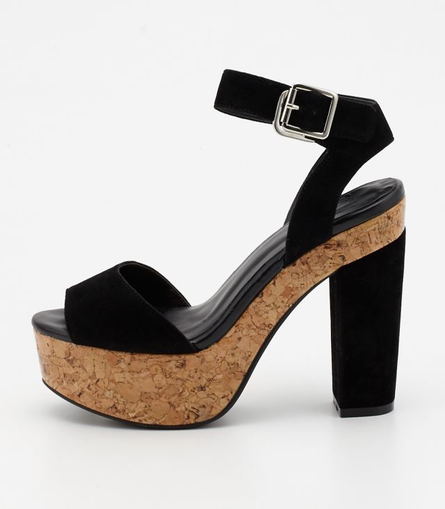 CORK HEEL SANDAL BLK