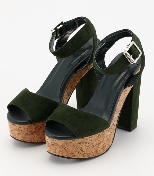 CORK HEEL SANDAL GRN