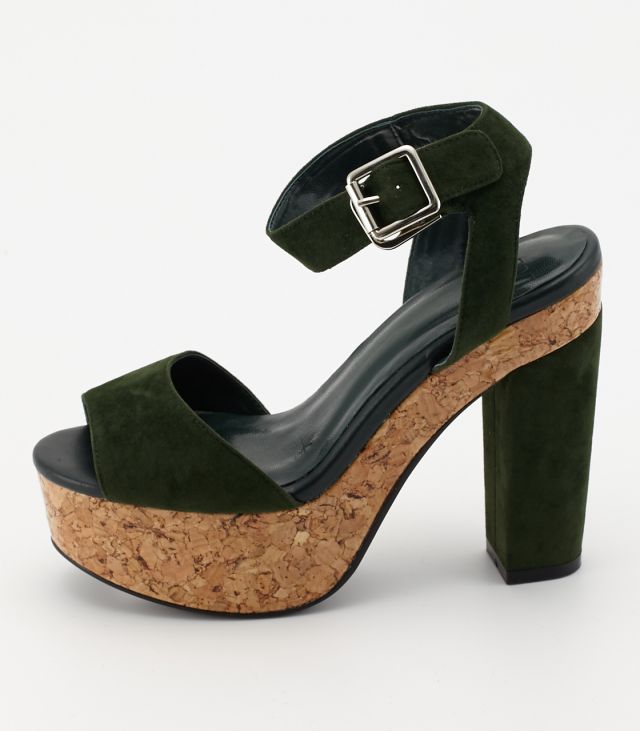 CORK HEEL SANDAL GRN