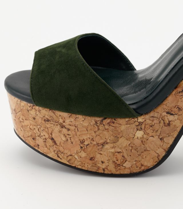 CORK HEEL SANDAL GRN