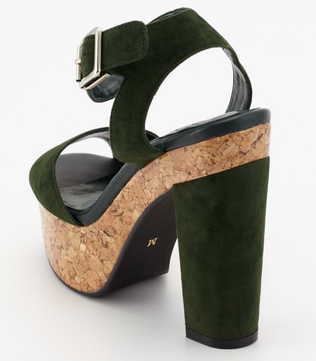 CORK HEEL SANDAL GRN