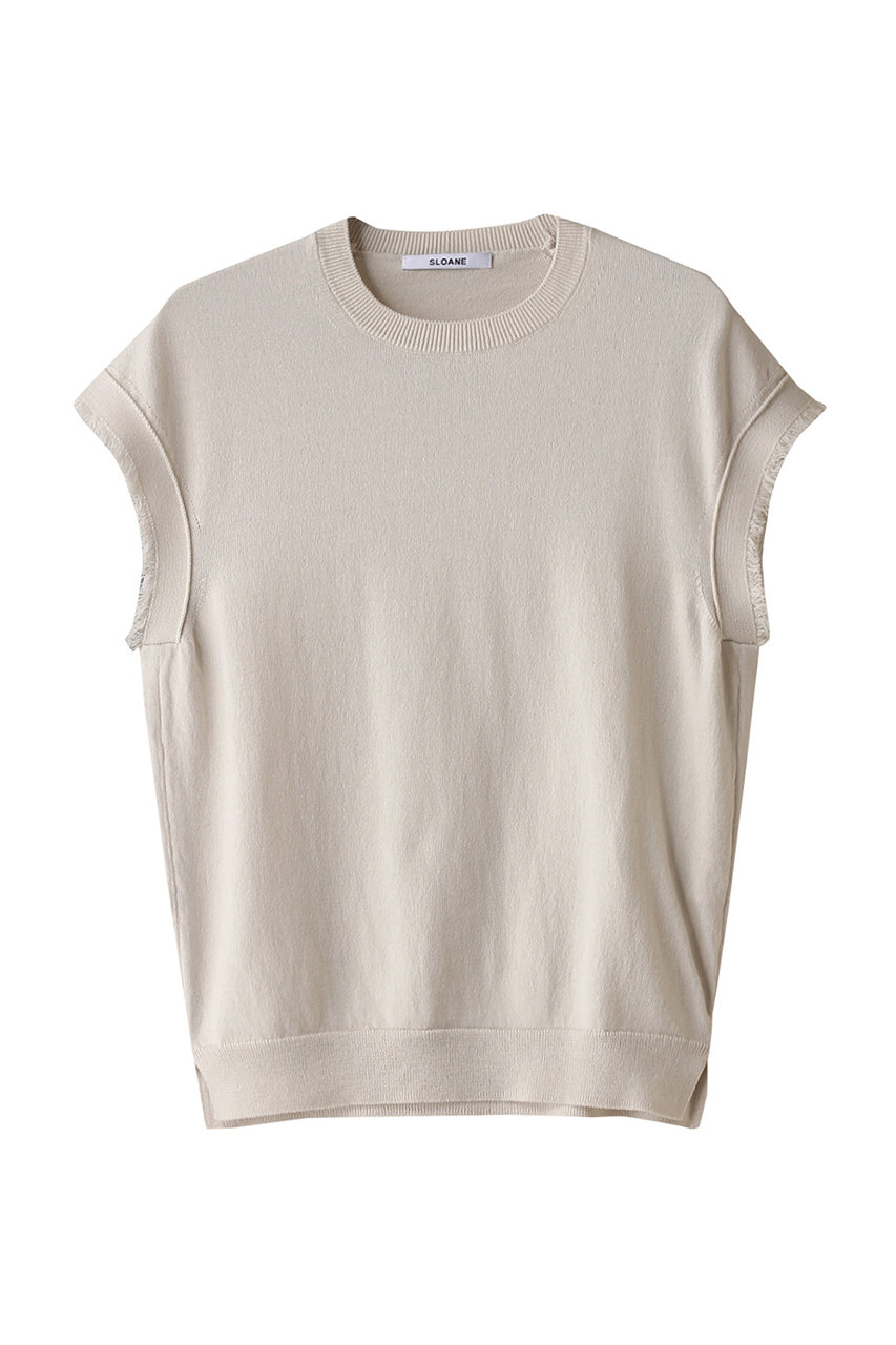 SLOANE(スローン)｜【UNISEX】14G天竺 ウールxコットン フリンジフレンチスリーブ/ベージュ の通販｜ELLESHOP・(エル・ショップ)