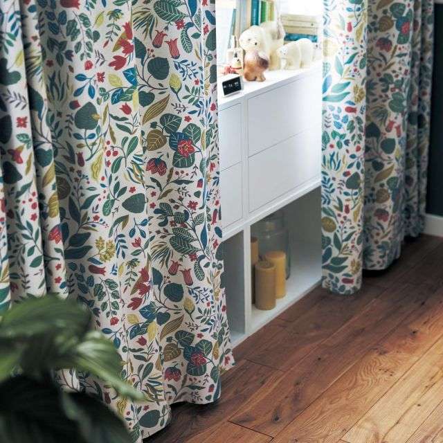 【５８サイズ】北欧タッチの植物柄の遮光・遮熱カーテン｜通販のベルメゾンネット