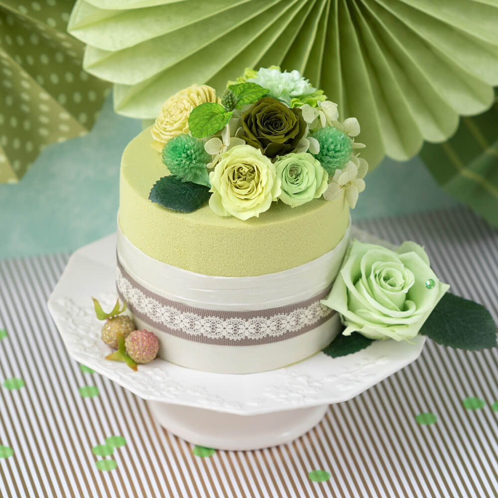 【イイハナ】プリザーブドフラワー 「アニバーサリーフラワーケーキ〜8月誕生石 ペリドット〜」│花・フラワーギフト販売・通販