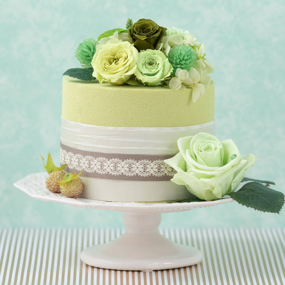 【イイハナ】プリザーブドフラワー 「アニバーサリーフラワーケーキ〜8月誕生石 ペリドット〜」│花・フラワーギフト販売・通販