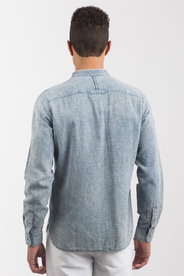 INDIGO BAND COLLAR SHIRT