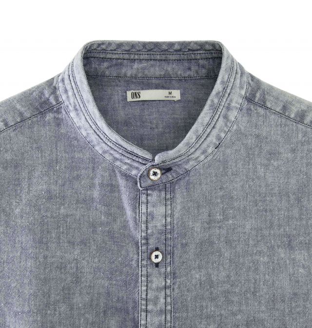 INDIGO BAND COLLAR SHIRT