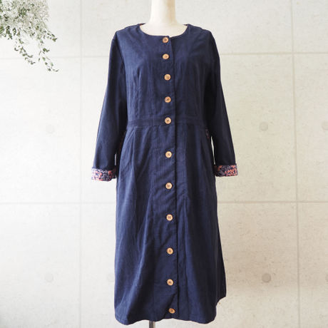 コーデュロイノーカラーロングコート  navy | kapuwa