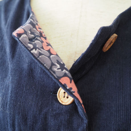 コーデュロイノーカラーロングコート  navy | kapuwa