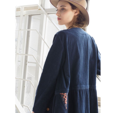 コーデュロイノーカラーロングコート  navy | kapuwa