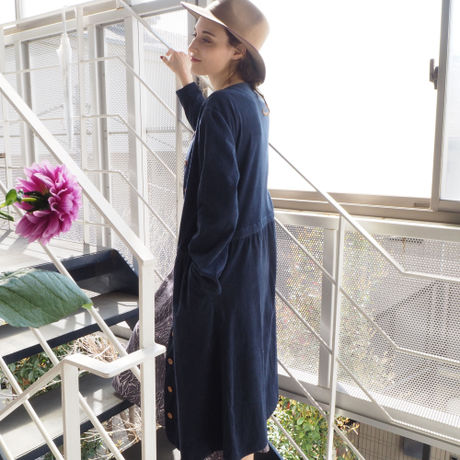 コーデュロイノーカラーロングコート  navy | kapuwa