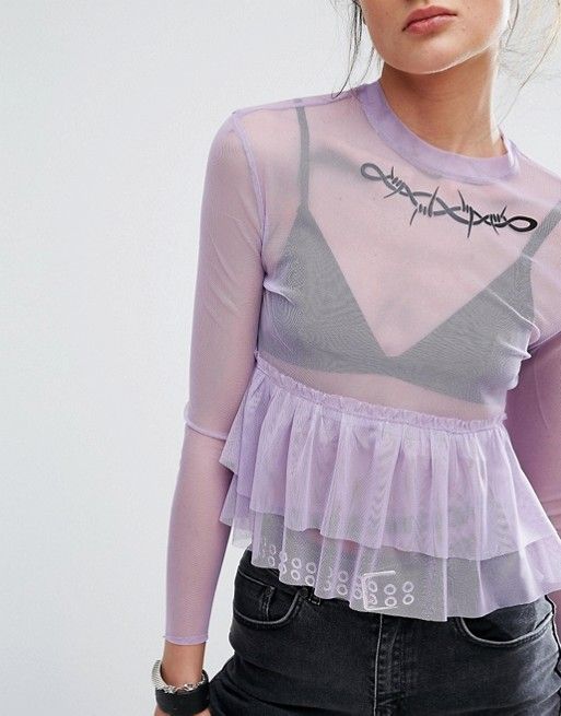 The Ragged Priest | The Ragged Priest Mesh Top With Ruffle And Tattoo Print