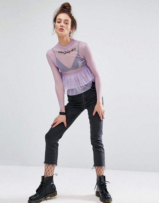 The Ragged Priest | The Ragged Priest Mesh Top With Ruffle And Tattoo Print